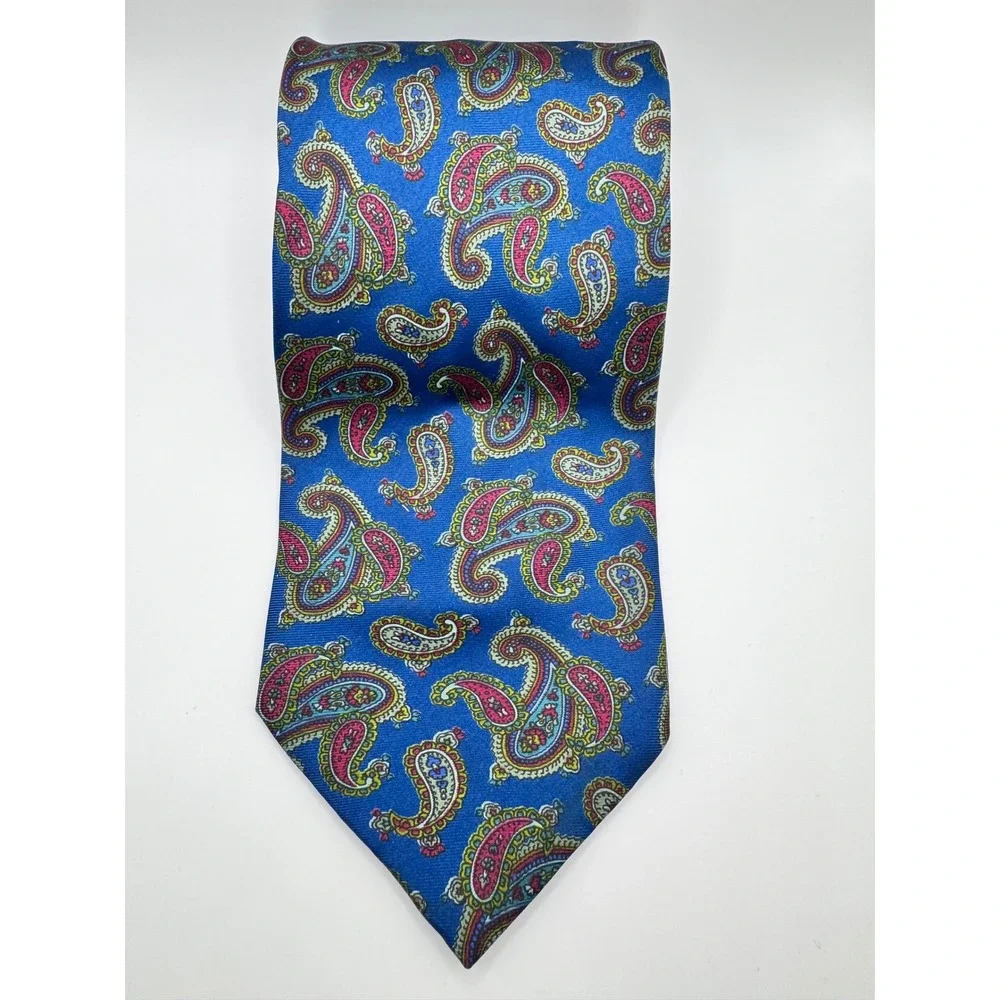 Stefano Rossini Silk Necktie Blue Paisley Handmade‎ Italian Design